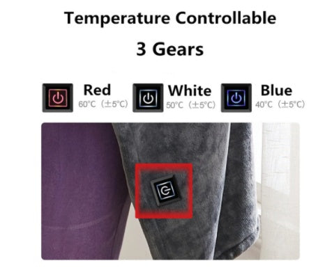 Plaid chauffant USB, bouton 3 niveaux de température 40 50 60 degrés